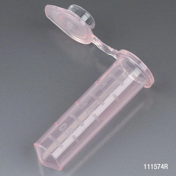 Microcentrifuge Tube, 2.0mL, PP, Attached Snap Cap, Graduated, Red, Certified: Rnase, Dnase and Pyrogen Free, 500/Stand Up Zip Lock Bag — Qty/Unit: 500