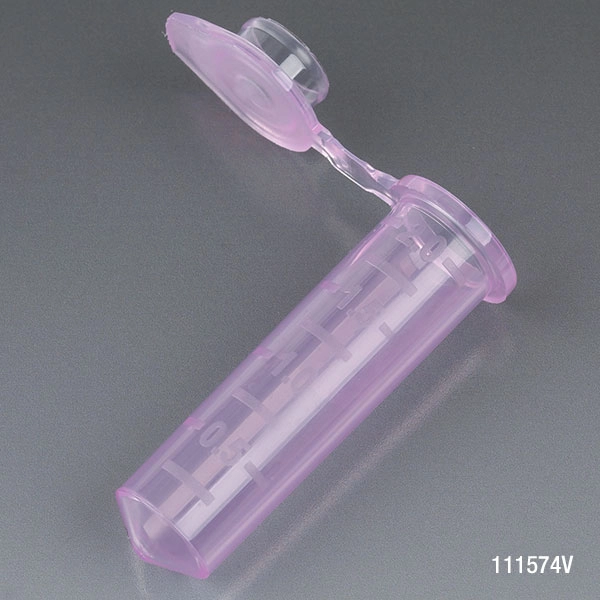 Microcentrifuge Tube, 2.0mL, PP, Attached Snap Cap, Graduated, Violet, Certified: Rnase, Dnase and Pyrogen Free, 500/Stand Up Zip Lock Bag — Qty/Unit: 500