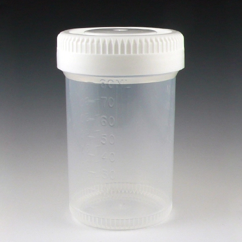 Container: Tite-Rite, 90mL (3oz), PP, 48mm Opening, Graduated, with Separate White Screwcap