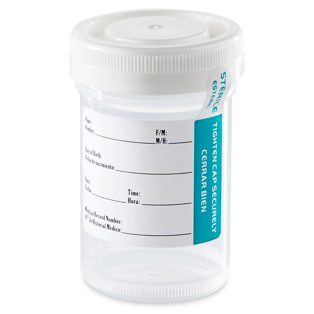 Tite-Rite Container, 90mL (3oz), with Attached White Screw Cap and ID Label, Graduated, STERILE