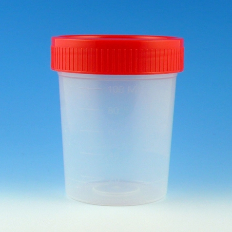 Specimen Container, 4oz, with Separate 1/4-Turn Red Screwcap, Non-Sterile, PP, Graduated, Bulk — Qty/Unit: 100