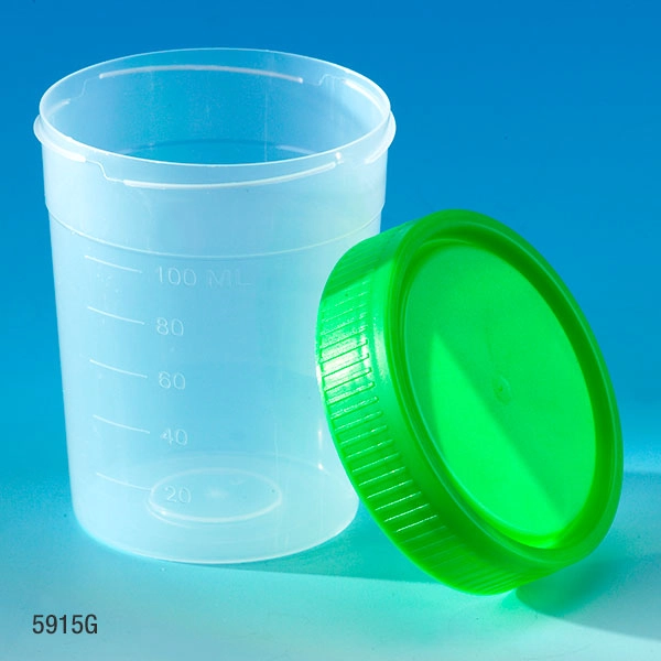 Specimen Container, 4oz, with Separate 1/4-Turn Green Screwcap, Non-Sterile, PP, Graduated, Bulk — Qty/Unit: 500