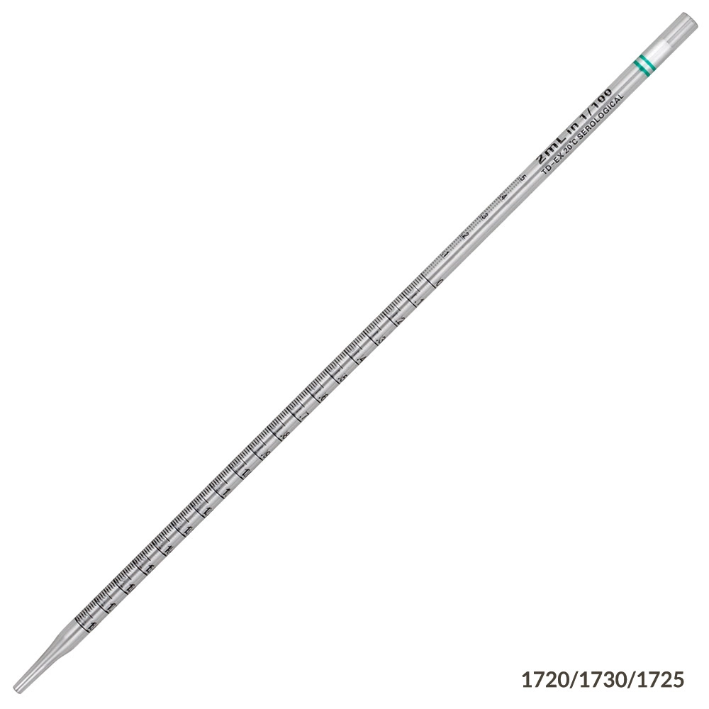 2mL, Serological Pipette, PS, Standard Tip, 275mm, STERILE, Green Striped, Individually Wrapped