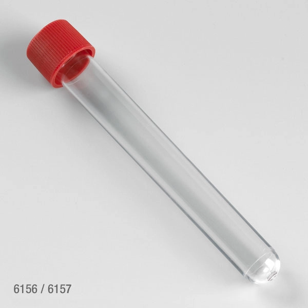 Test Tube with Attached Red Screw Cap, 16 x 120mm (15mL), PS, STERILE, Individually Wrapped — Qty/Unit: 500