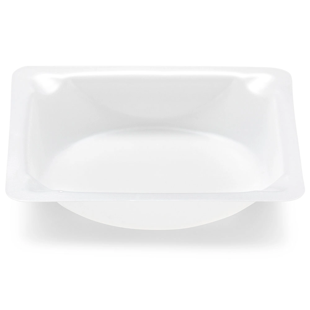 Weighing Boat, Plastic, Square with Round Bottom, Small Easy Pour Spout, Antistatic, 41 x 41 x 8mm, PS, White, 7mL — Qty/Unit: 500