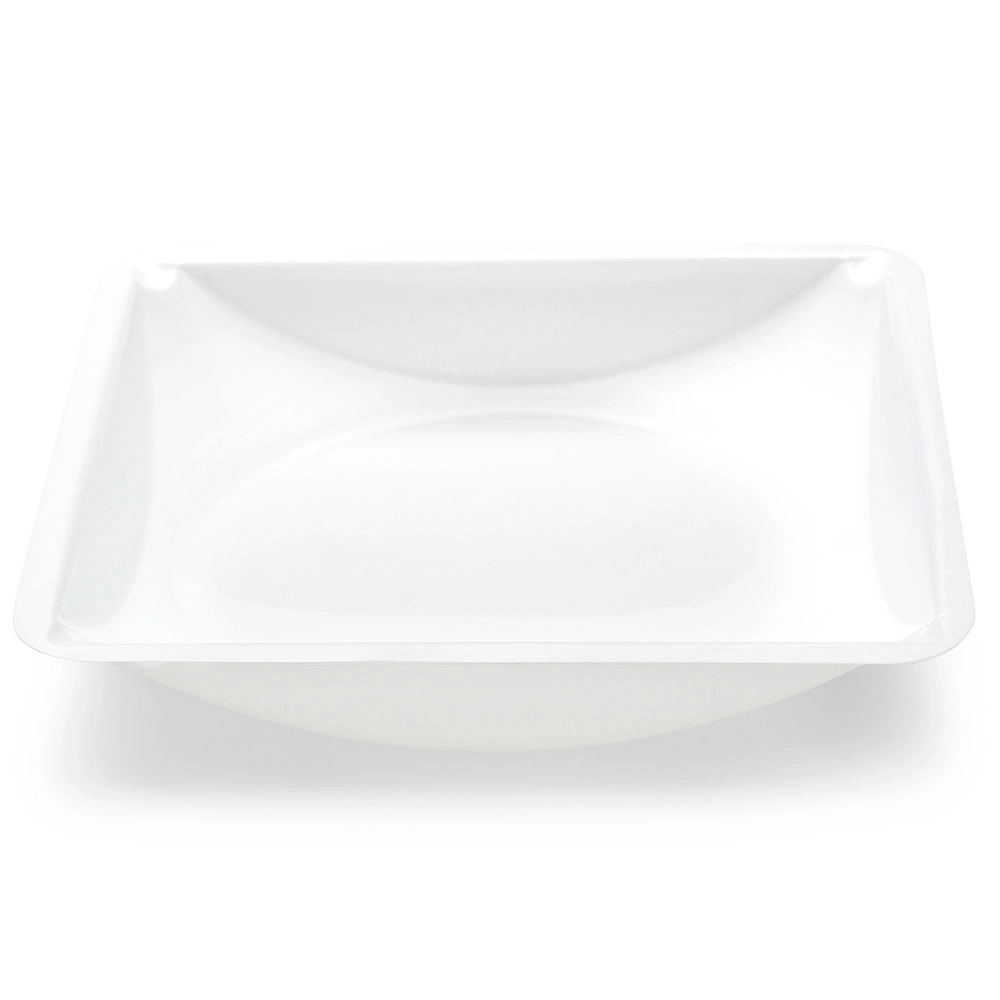 Weighing Boat, Plastic, Square with Round Bottom, Small Easy Pour Spout, Antistatic, 140 x 140 x 25mm, PS, White, 330mL — Qty/Unit: 500