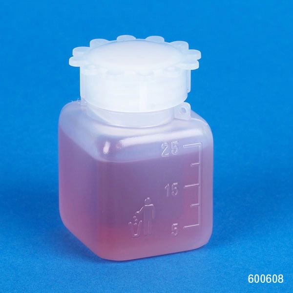 Bottle with Screwcap, Wide Mouth, Square, Graduated, PE (Cap: PP), 25mL — Qty/Unit: 100