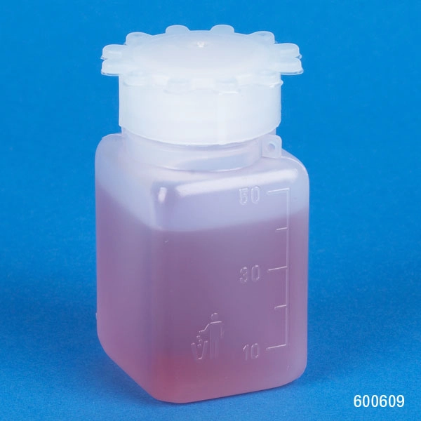 Bottle with Screwcap, Wide Mouth, Square, Graduated, PE (Cap: PP), 50mL — Qty/Unit: 100