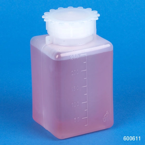 Bottle with Screwcap, Wide Mouth, Square, Graduated, PE (Cap: PP), 250mL — Qty/Unit: 50