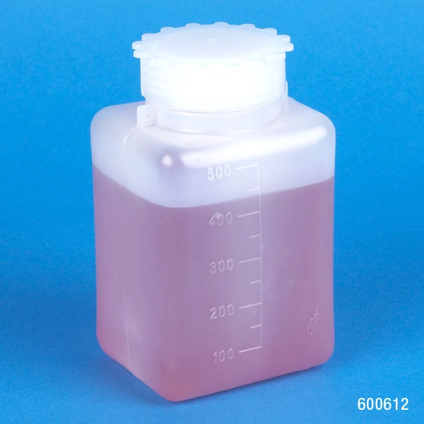 Bottle with Screwcap, Wide Mouth, Square, Graduated, PE (Cap: PP), 500mL — Qty/Unit: 25