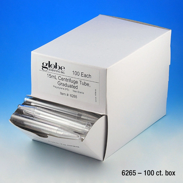 Centrifuge Tube, 15mL, PS, Molded Graduations, 100/Dispenser Box, 10 Boxes/Unit — Qty/Unit: 1000