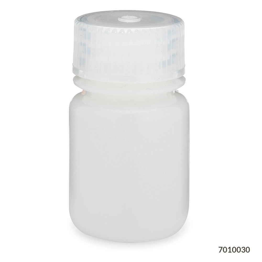 Bottle, Wide Mouth, HDPE Bottle, Attached PP Screw Cap, 30mL, 12/Pack — Qty/Unit: 12