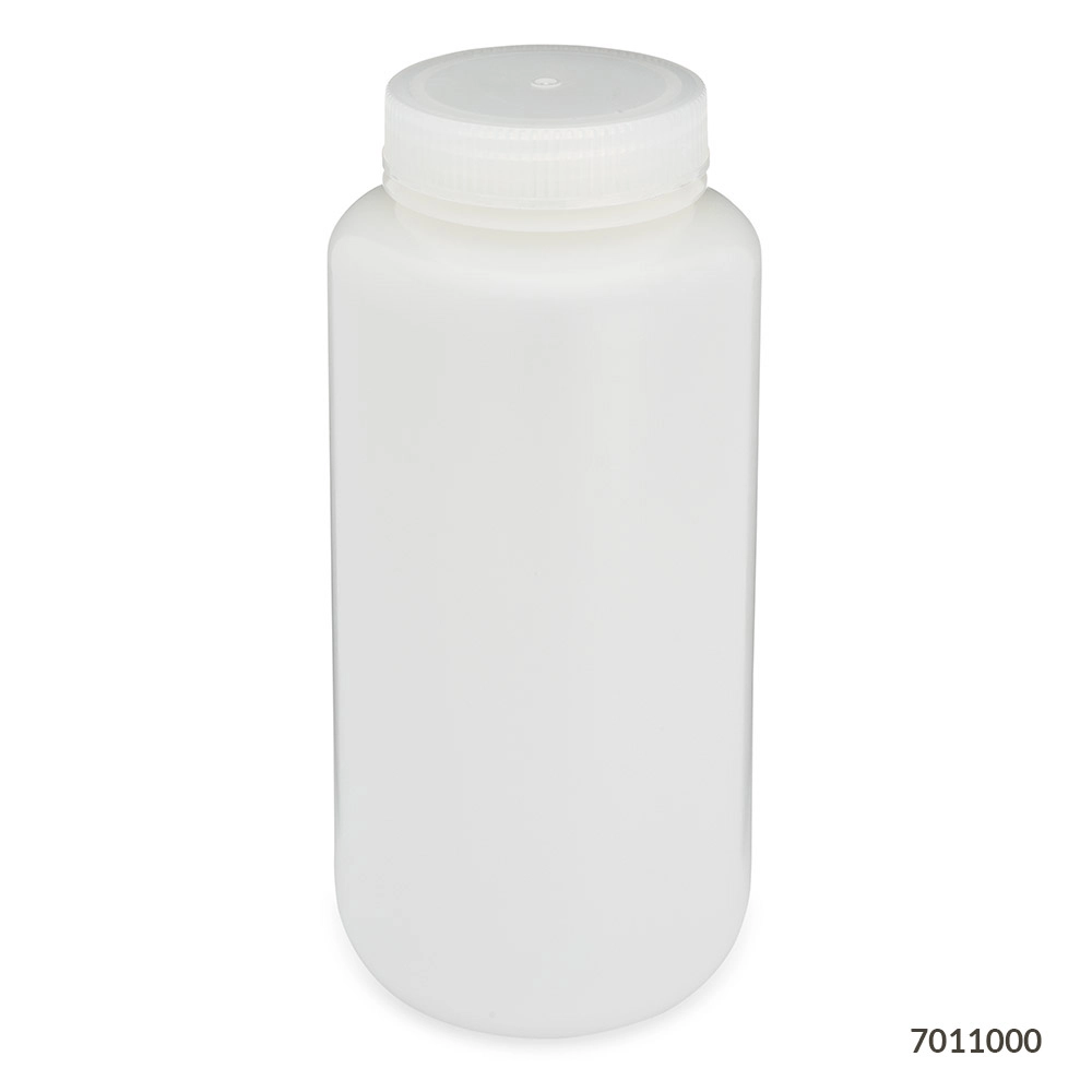 Bottle, Wide Mouth, HDPE Bottle, Attached PP Screw Cap, 1000mL, 6/Pack — Qty/Unit: 6