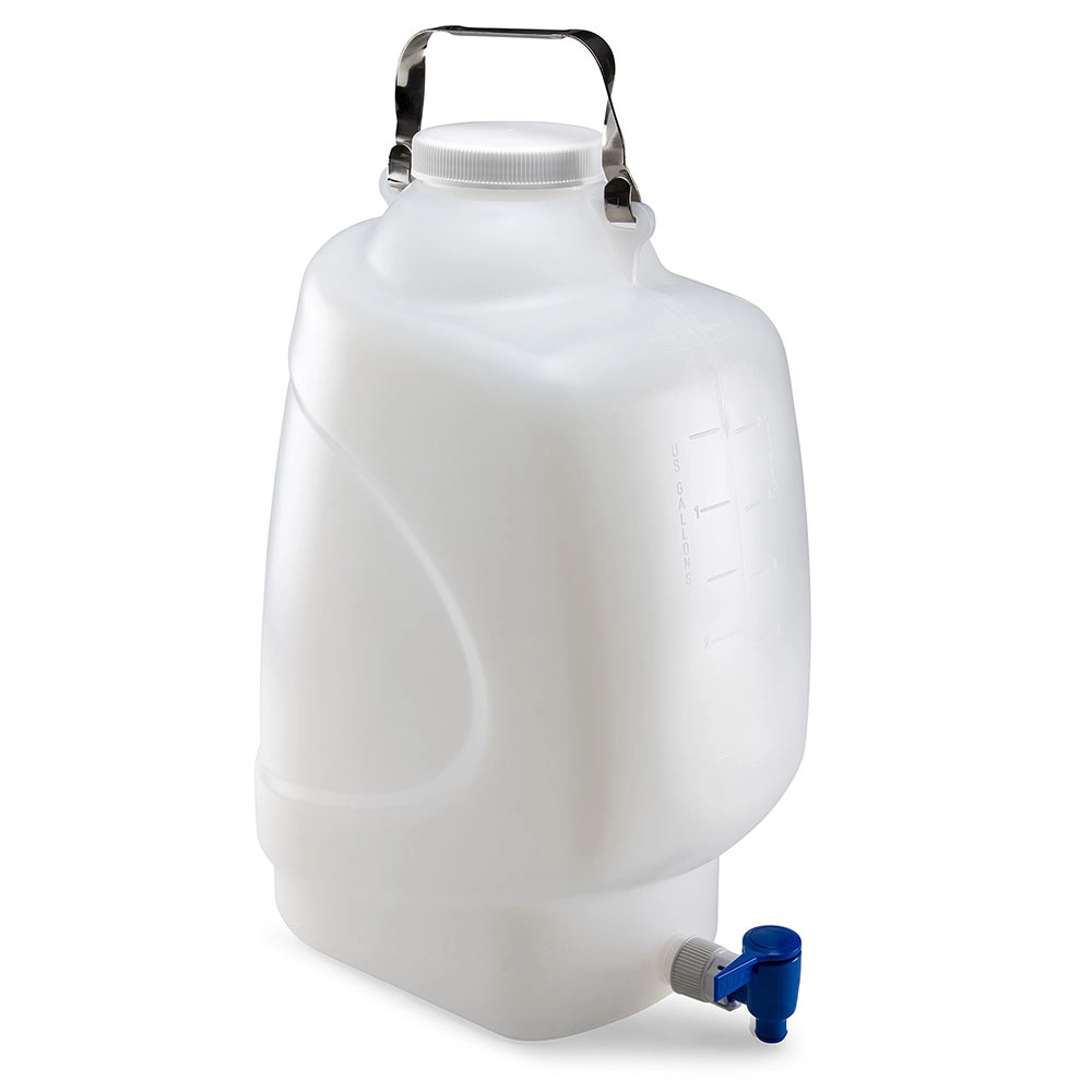 Carboy, Rectangular with Spigot and Handle, PP, White PP Screwcap, 20 Liter, Molded Graduations, Autoclavable — Qty/Unit: 1