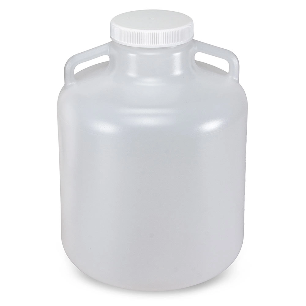 Carboy, Round with Handles, Heavy Duty PP, White PP Screwcap, 10 Liter, Molded Graduations, Autoclavable — Qty/Unit: 1