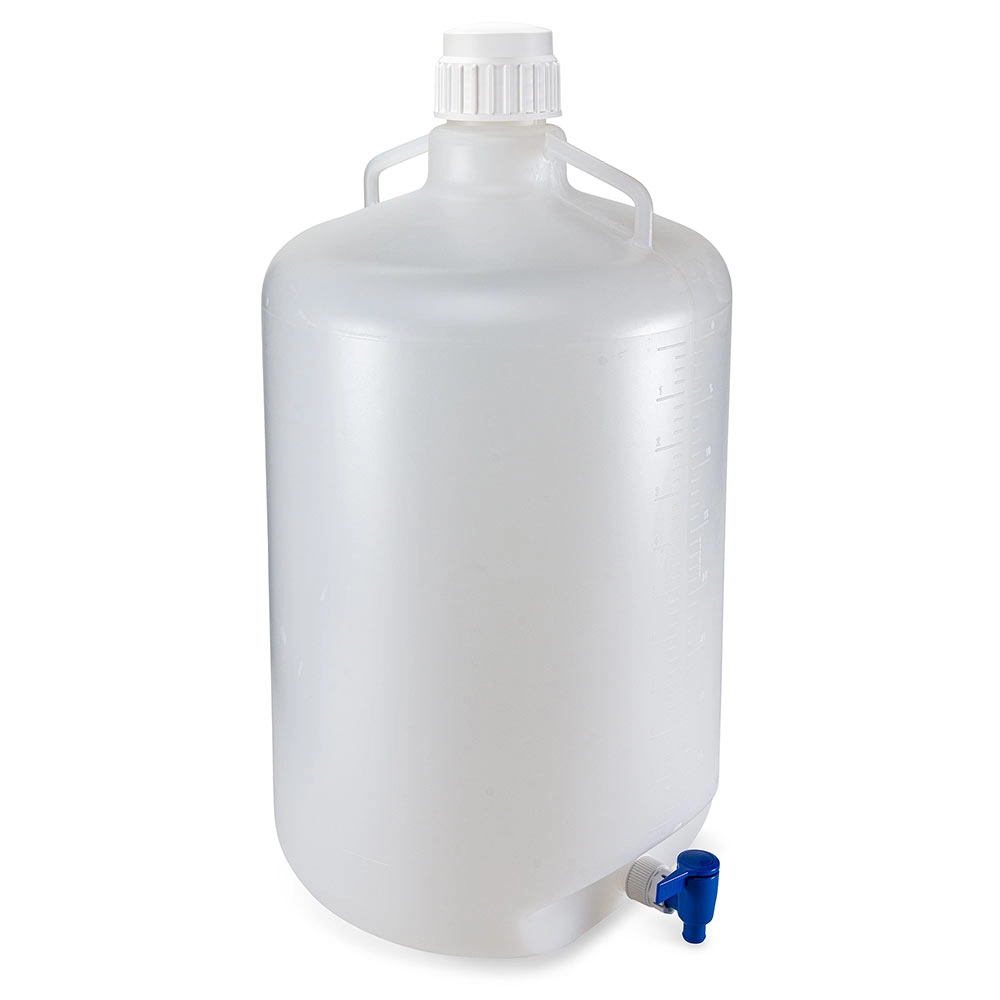 Carboy, Round with Spigot and Handles, LDPE, White PP Screwcap, 50 Liter, Molded Graduations — Qty/Unit: 1