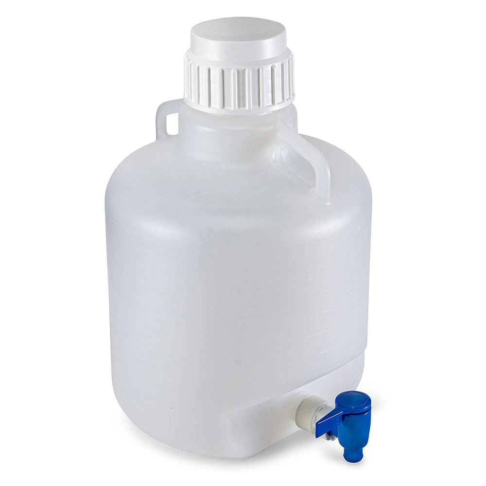 Carboy, Round with Spigot and Handles, LDPE, White PP Screwcap, 10 Liter, Molded Graduations — Qty/Unit: 1