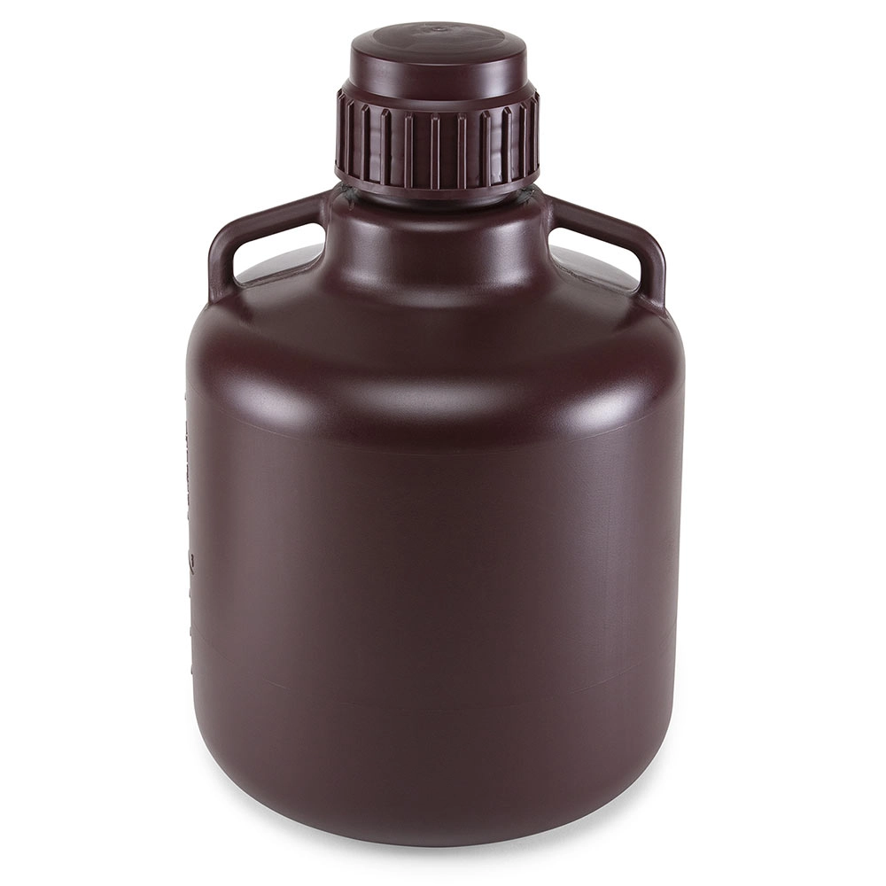 Carboy, Round with Handles, Amber HDPE, Amber PP Screwcap, 10 Liter, Molded Graduations, Autoclavable — Qty/Unit: 1