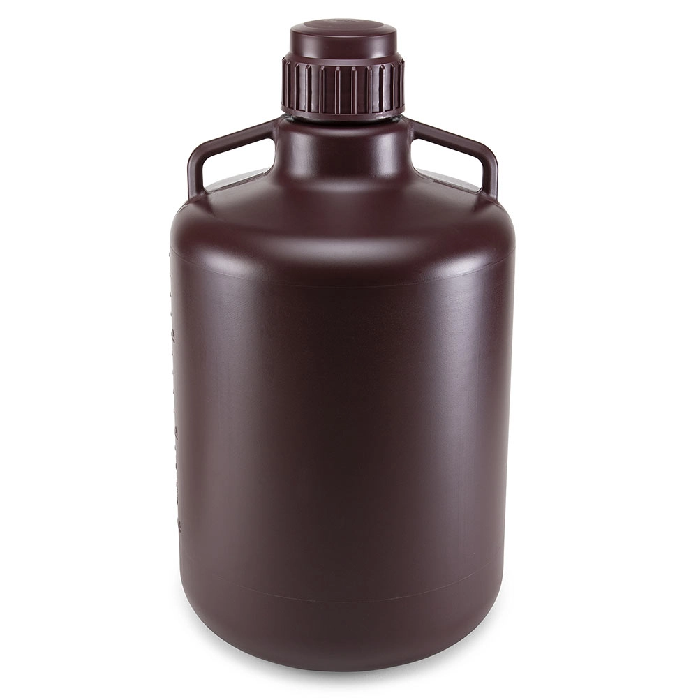 Carboy, Round with Handles, Amber HDPE, Amber PP Screwcap, 20 Liter, Molded Graduations, Autoclavable — Qty/Unit: 1