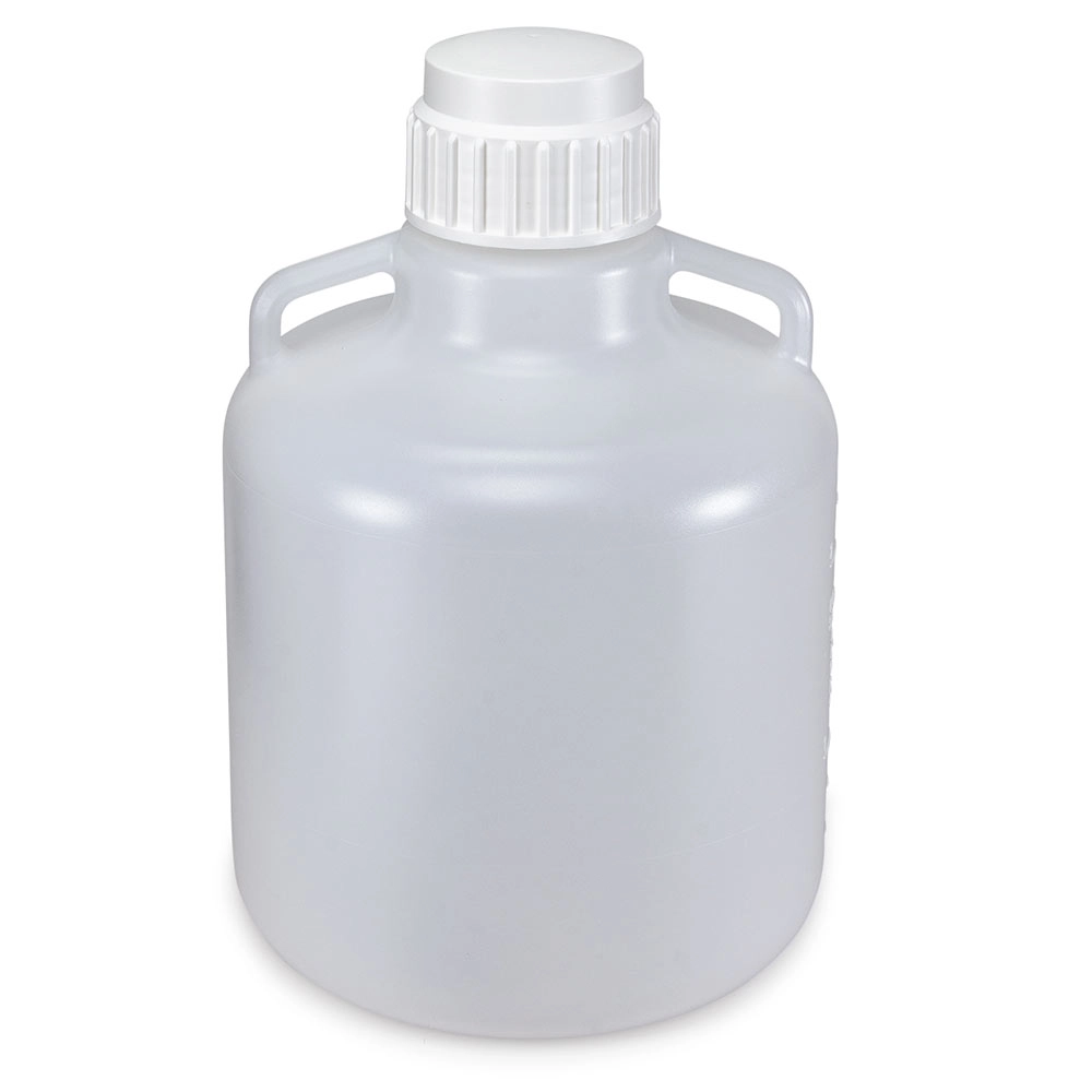 Carboy, Round with Handles, LDPE, White PP Screwcap, 10 Liter, Molded Graduations — Qty/Unit: 1