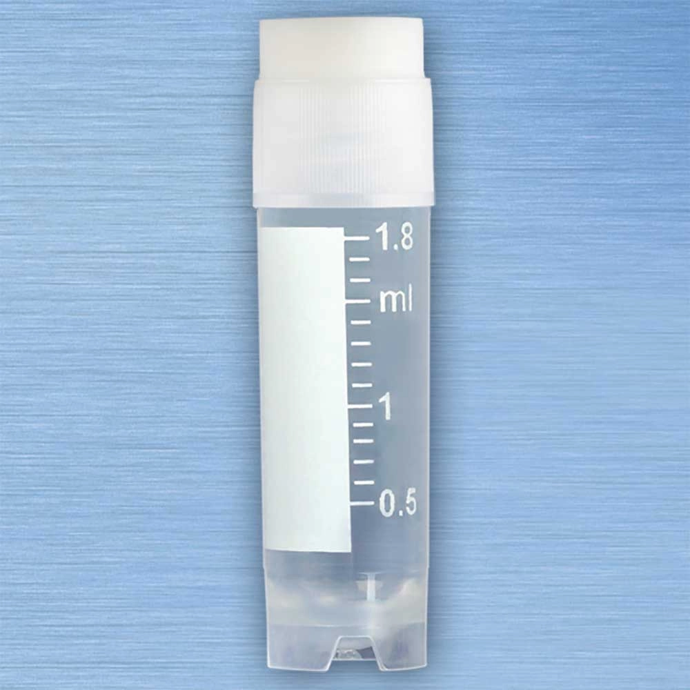 CryoCLEAR vials, 2.0mL, STERILE, External Threads, Assembled WHITE Screwcap with Co-Molded Thermoplastic Elastomer (TPE) Sealing Layer, Round Bottom, Self-Standing, Printed Graduations, Writing Space and Barcode, 50/Bag, 10 Bags/Case — Qty/Unit: 500