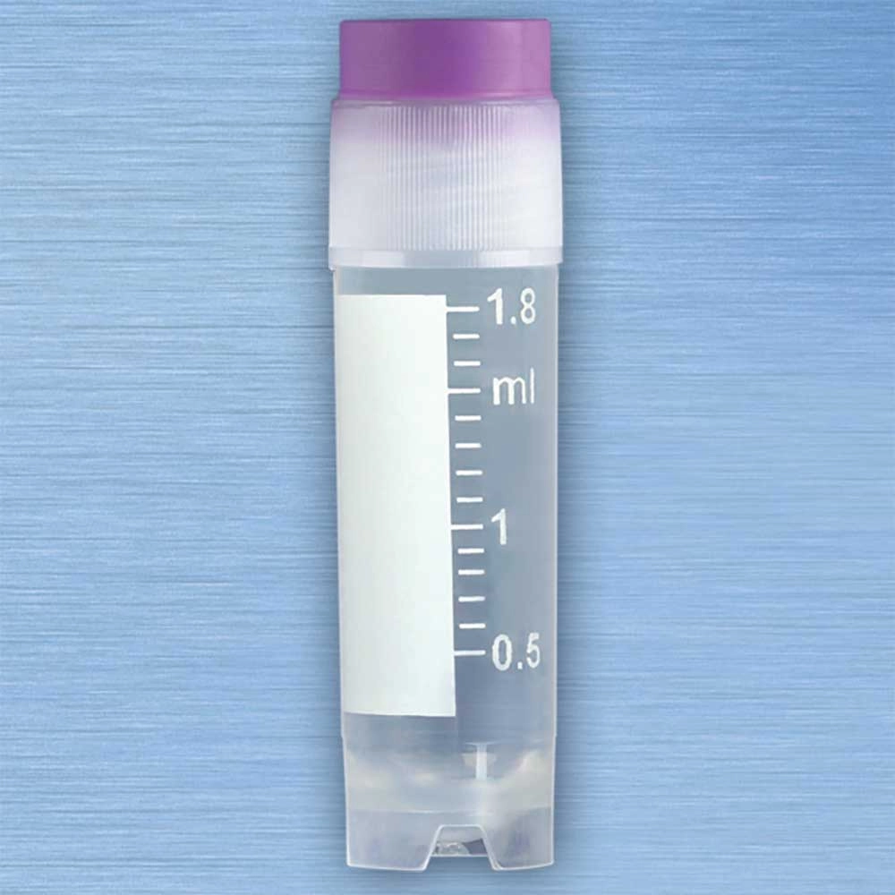 CryoCLEAR vials, 2.0mL, STERILE, External Threads, Assembled VIOLET Screwcap with Co-Molded Thermoplastic Elastomer (TPE) Sealing Layer, Round Bottom, Self-Standing, Printed Graduations, Writing Space and Barcode, 50/Bag, 10 Bags/Case — Qty/Unit: 500