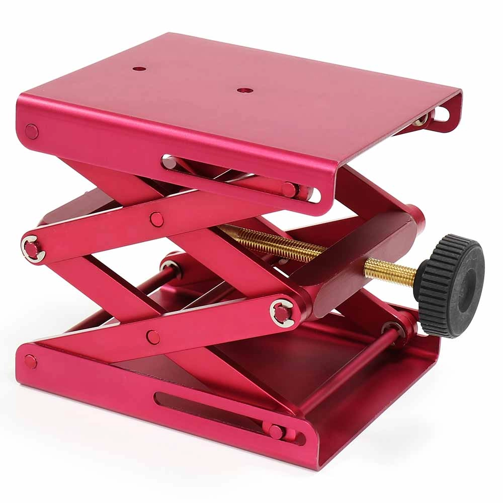 Lab Jack, Heavy Duty, Metal, Medium, Red, Base: 5.5" x 4.7" (140 x 120mm), Minimum Height: 2.3" (58mm), Maximum Height: 9.5" (242mm), Load Capacity: 110 lbs. (50 kgs) — Qty/Unit: 1