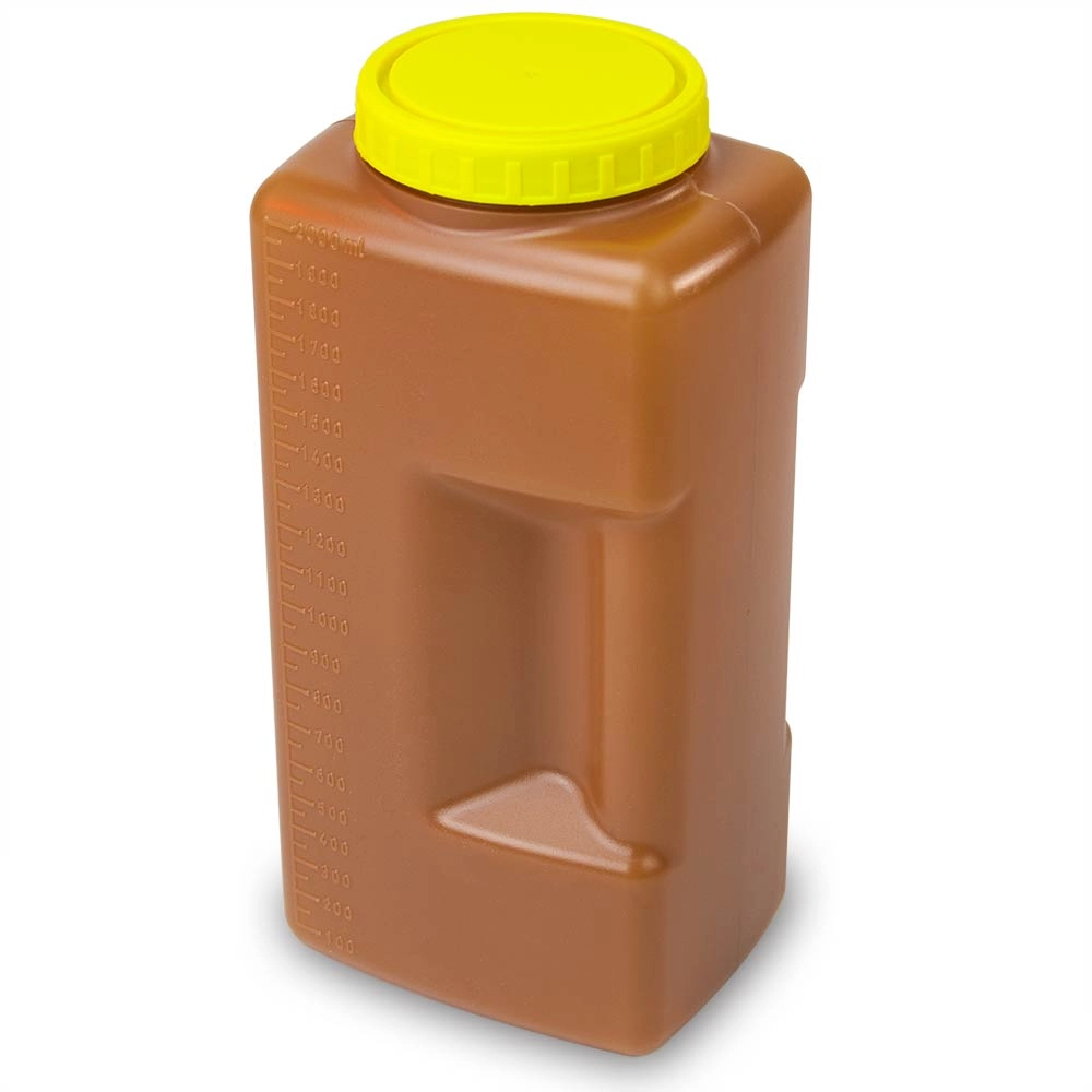 Container, 24 Hour Urine Collection, 2000mL (2 Liter), Affixed Screwcap, Amber — Qty/Unit: 54