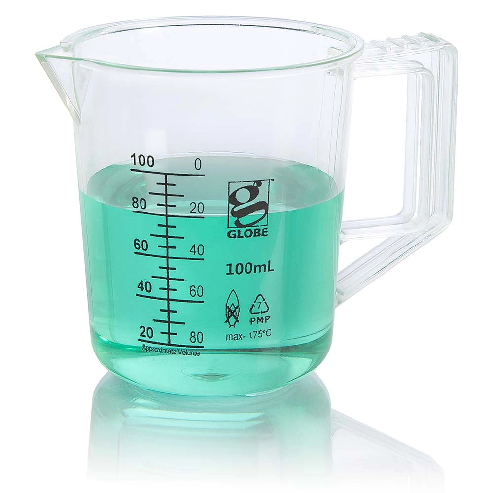 Beaker with Handle, Diamond Essentials, Low Form, Printed Graduations, PMP, 100mL, 1/Bag — Qty/Unit: 1