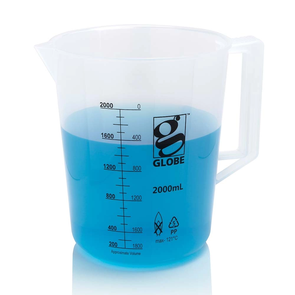 Beaker with Handle, Diamond Essentials, Low Form, Printed Graduations, PP, 2000mL, 1/Bag — Qty/Unit: 1