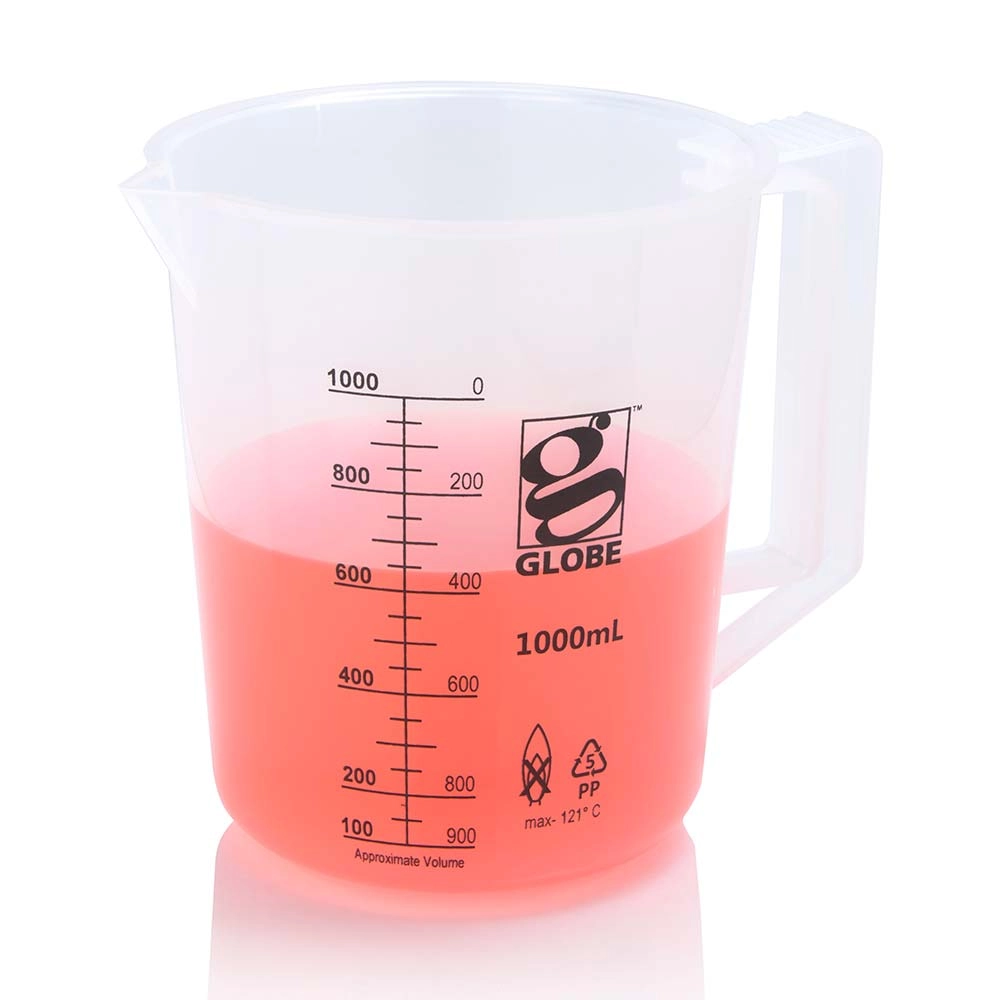 Beaker with Handle, Diamond Essentials, Low Form, Printed Graduations, PP, 1000mL, 1/Bag — Qty/Unit: 1