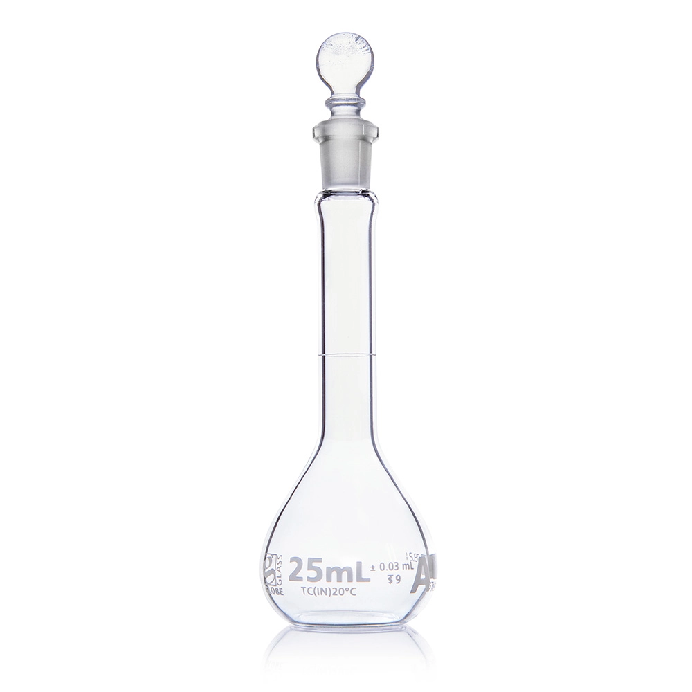 Flask, Volumetric , Globe Glass, 25mL, Class A, To Contain (TC), ASTM E288, 6/Box — Qty/Unit: 6