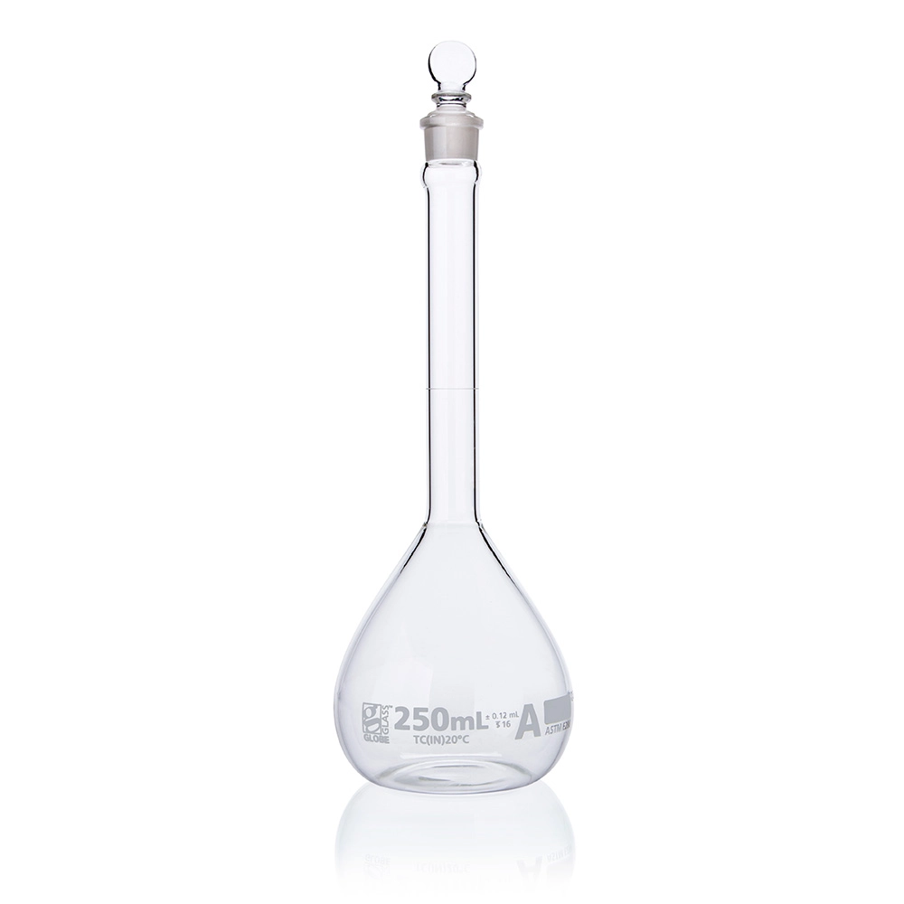 Flask, Volumetric , Globe Glass, 250mL, Class A, To Contain (TC), ASTM E288, 6/Box — Qty/Unit: 6