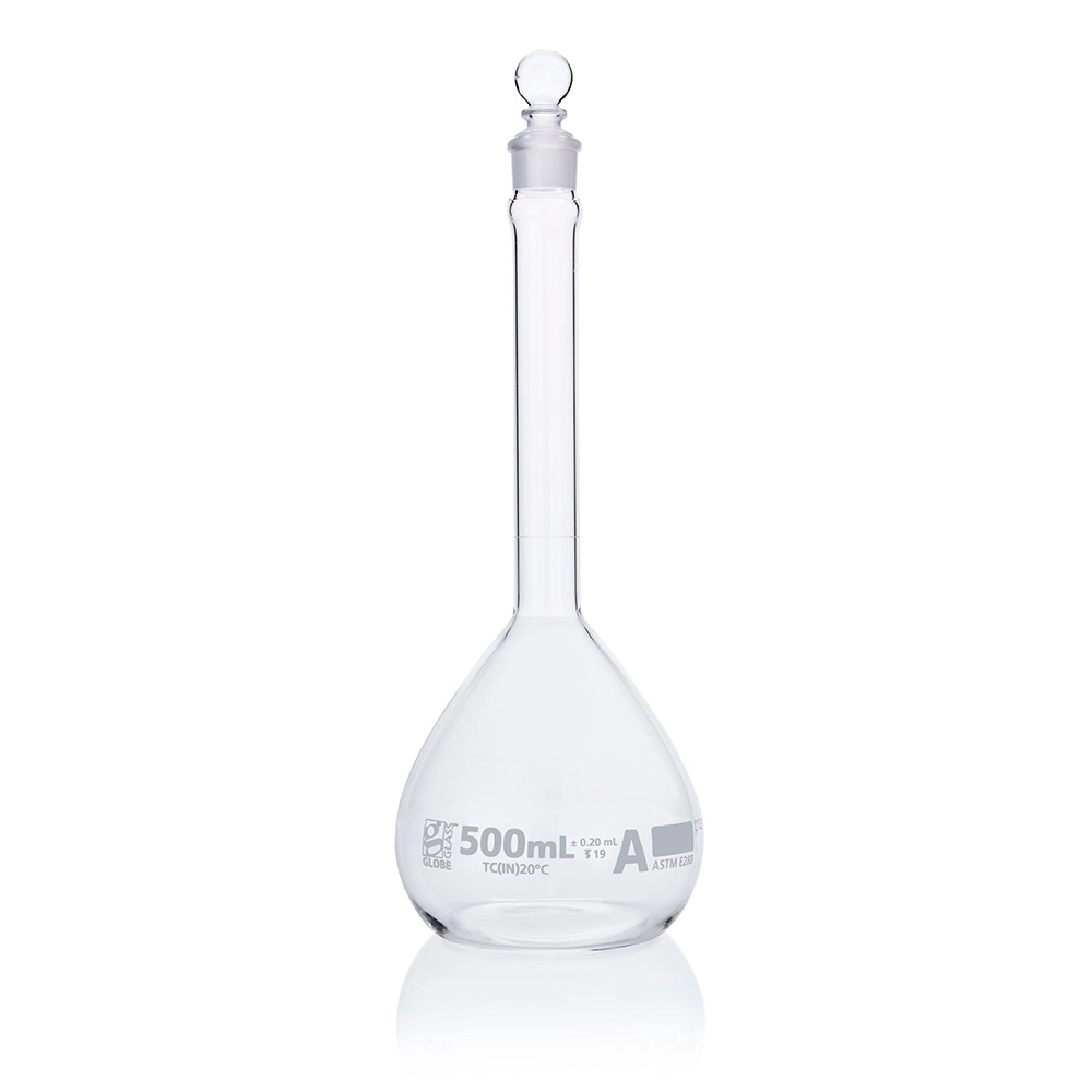 Flask, Volumetric , Globe Glass, 500mL, Class A, To Contain (TC), ASTM E288, 6/Box — Qty/Unit: 6