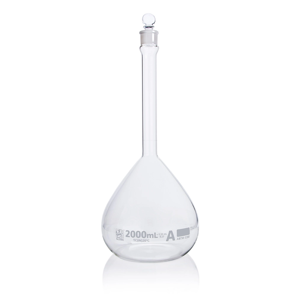 Flask, Volumetric , Globe Glass, 2000mL, Class A, To Contain (TC), ASTM E288, 1/Box — Qty/Unit: 1