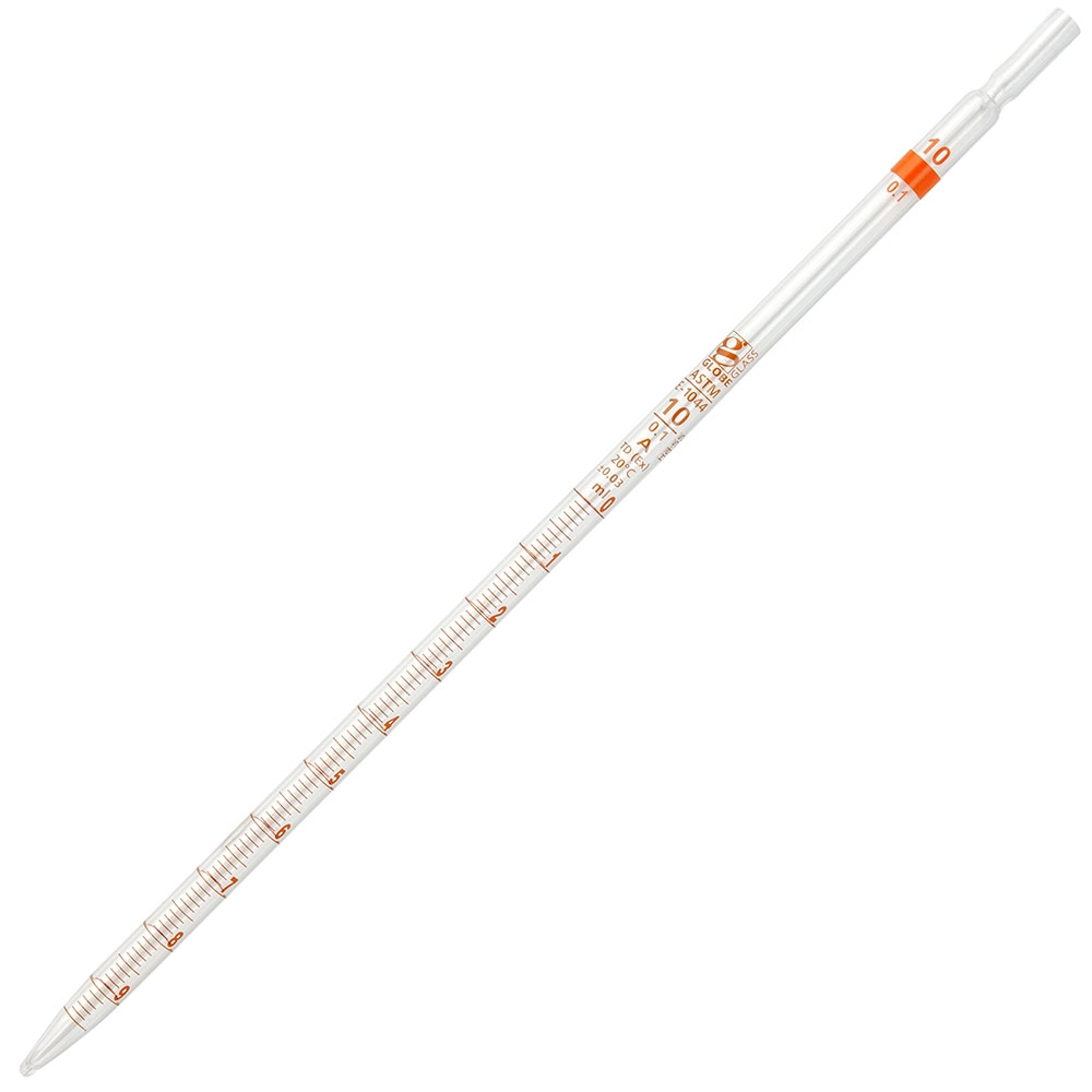 Pipette, Serological, Globe Glass, Reusable, 10mL, Class A, To Deliver (TD), 0.1 Graduations, Orange Band, 6/Box — Qty/Unit: 6