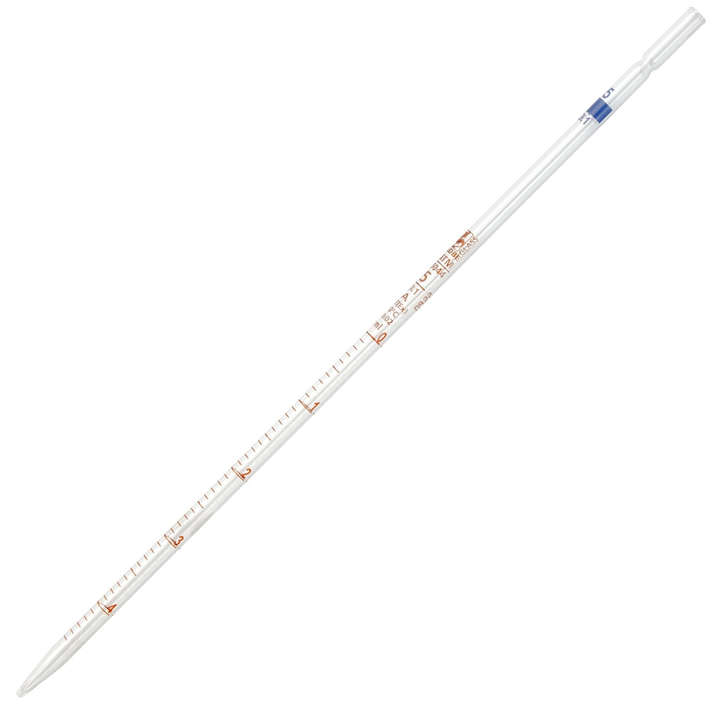 Pipette, Serological, Globe Glass, Reusable, 5mL, Class A, To Deliver (TD), 0.1 Graduations, Blue Band, 6/Box — Qty/Unit: 6