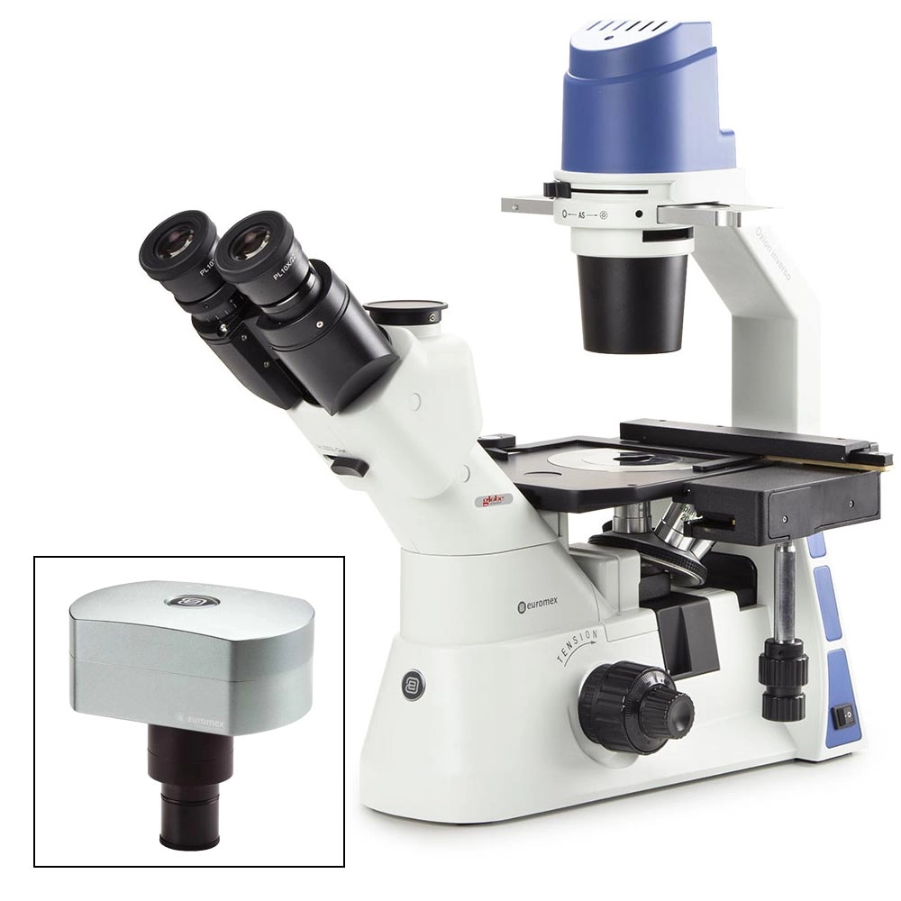 Inverted trinocular microscope with mechanical stage PLPH 10/20/40x, 5W LED and with transportation box, with CMEX-18 Pro, 18.0MP digital USB-3 camera with 1/2.3 inch CMOS sensor — Qty/Unit: 1