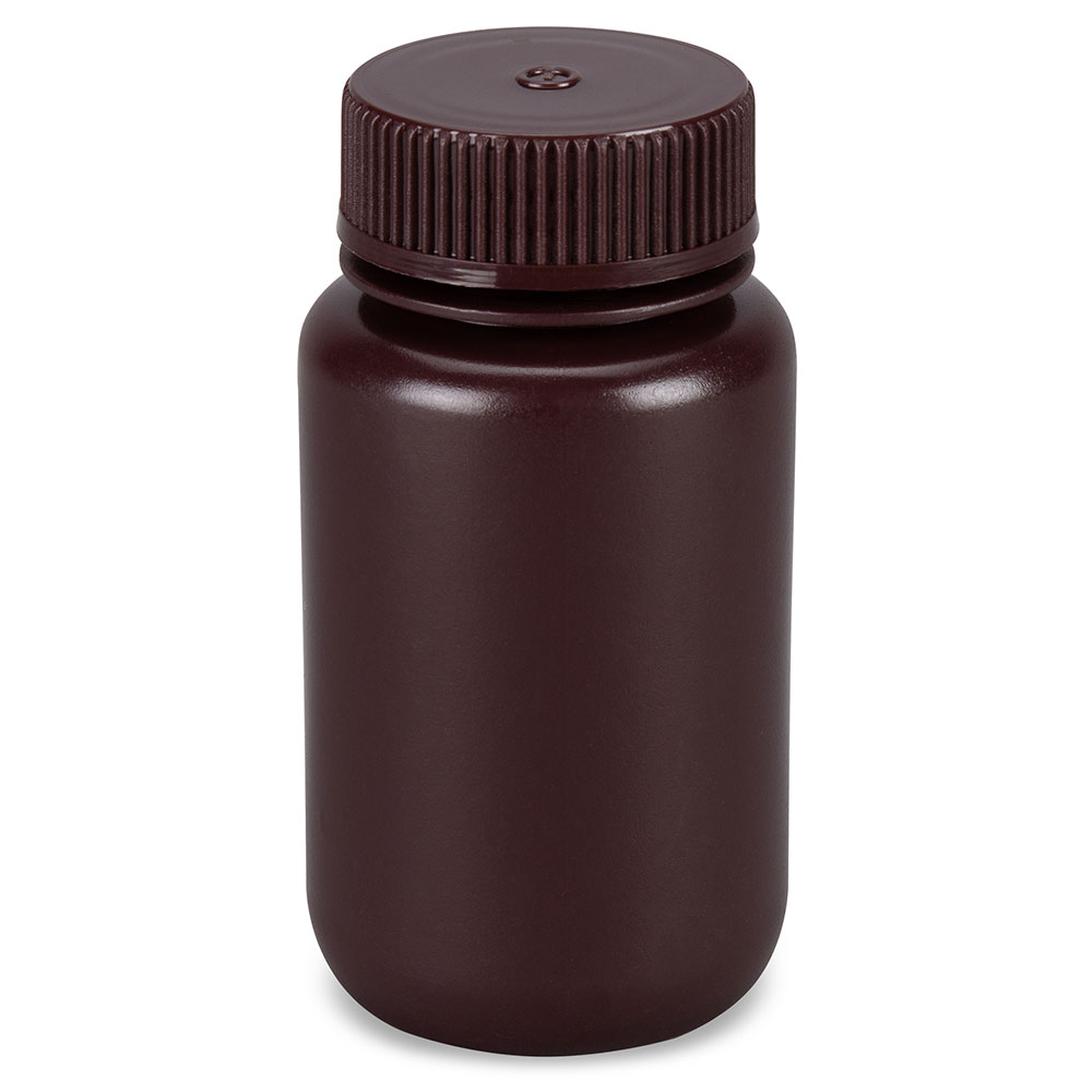 Bottle, Wide Mouth, Round, Amber HDPE with Amber PP Closure, 125mL, Bulk Packed with Bottles and Caps Bagged Separately, 500/Case — Qty/Unit: 500