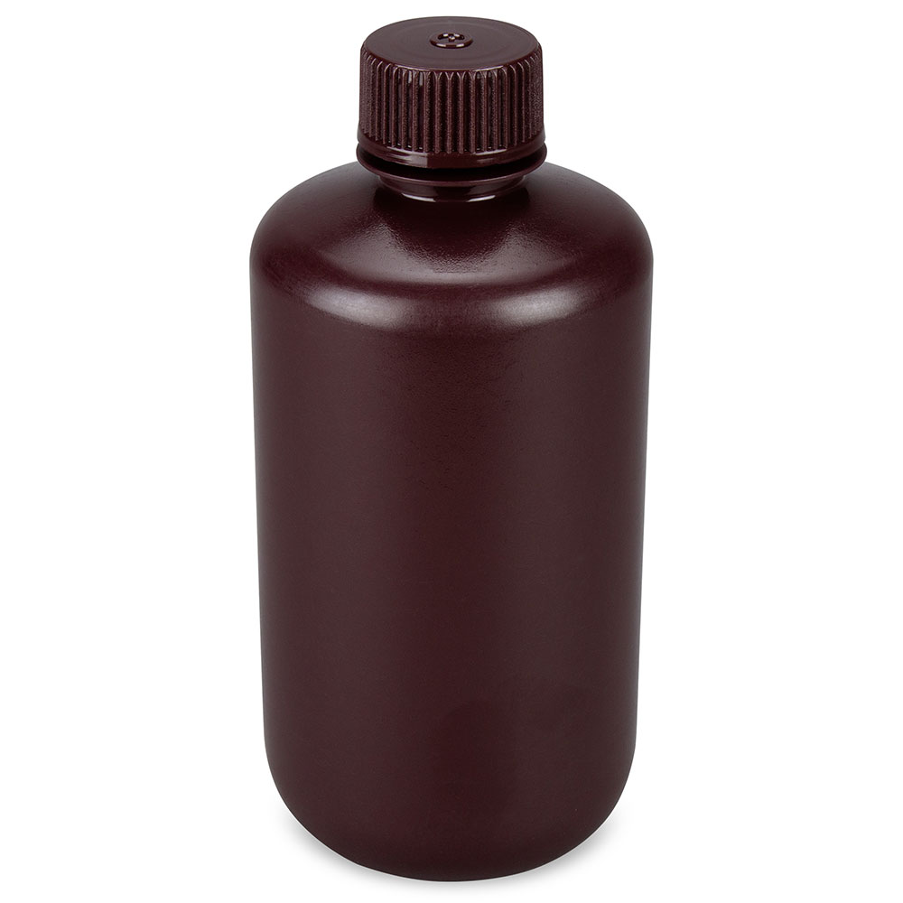 Bottle, Narrow Mouth, Boston Round, Amber HDPE with Amber PP Closure, 250mL, Bulk Packed with Bottles and Caps Bagged Separately, 250/Case — Qty/Unit: 250