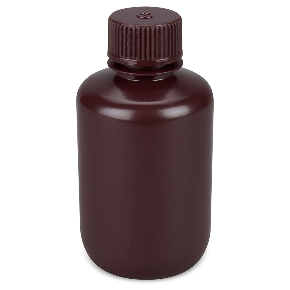 Bottle, Narrow Mouth, Boston Round, Amber HDPE with Amber PP Closure, 125mL, Bulk Packed with Bottles and Caps Bagged Separately, 500/Case — Qty/Unit: 500