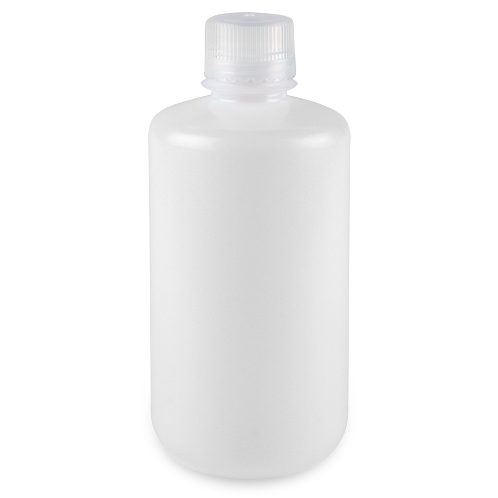 Bottle, Narrow Mouth, Boston Round, HDPE with PP Closure, 1000mL, Bulk Packed with Bottles and Caps Bagged Separately, 50/Case — Qty/Unit: 50