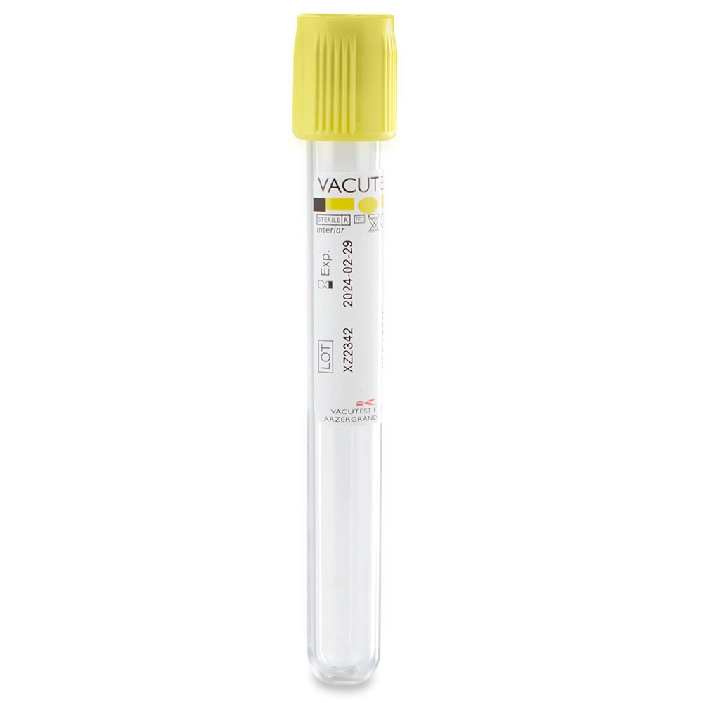 Urine Collection Plastic Vacuum Tube, Yellow Cap, 13 x 100mm (6.5mL), 100/Box, 10 Boxes/Unit — Qty/Unit: 1000