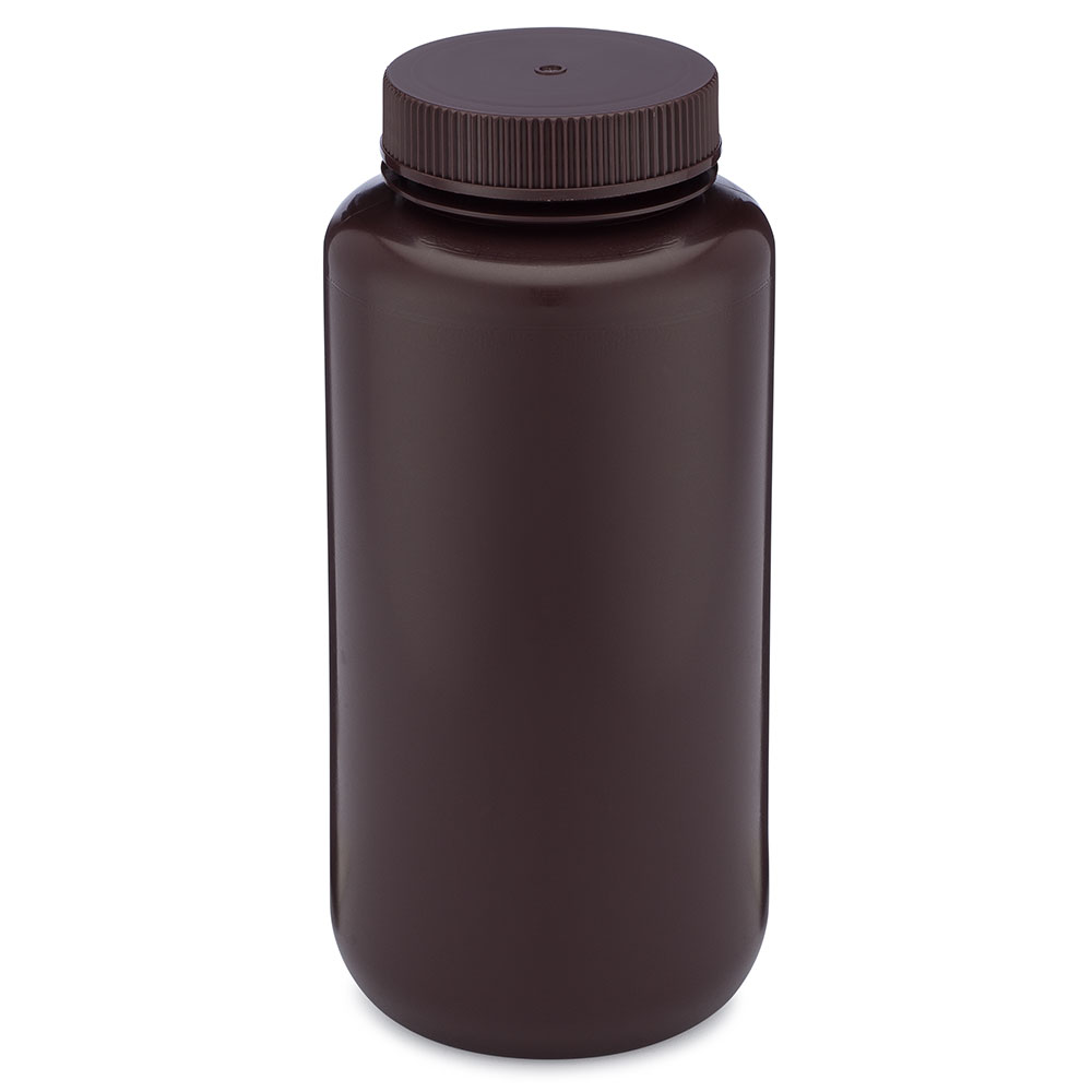 Bottle, Amber Wide Mouth, Round, HDPE, 1000mL, Bulk Packed, Bottles and Caps Packed Separately — Qty/Unit: 50