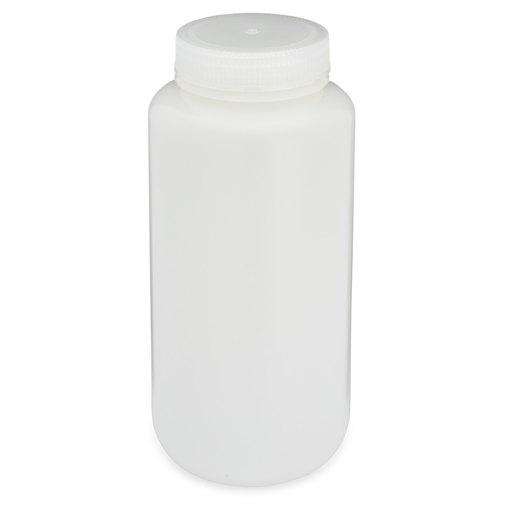 Bottle, Wide Mouth, Round, HDPE, 1000mL, Bulk Packed, Bottles and Caps Packed Separately — Qty/Unit: 50