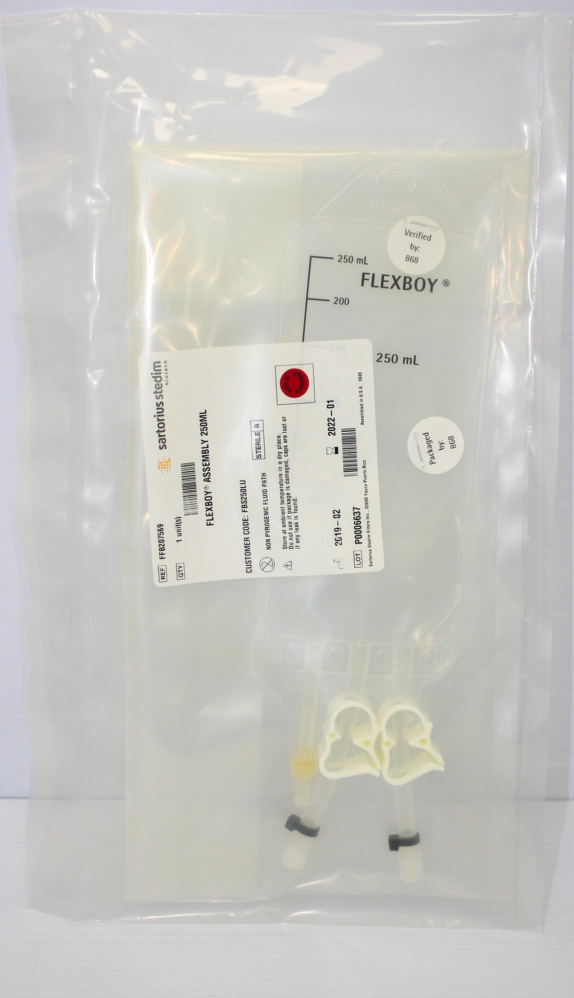 Sartorius Stedim FBS250LU FLEXBOY Assembly 250 ml (50 pieces) - 3375904