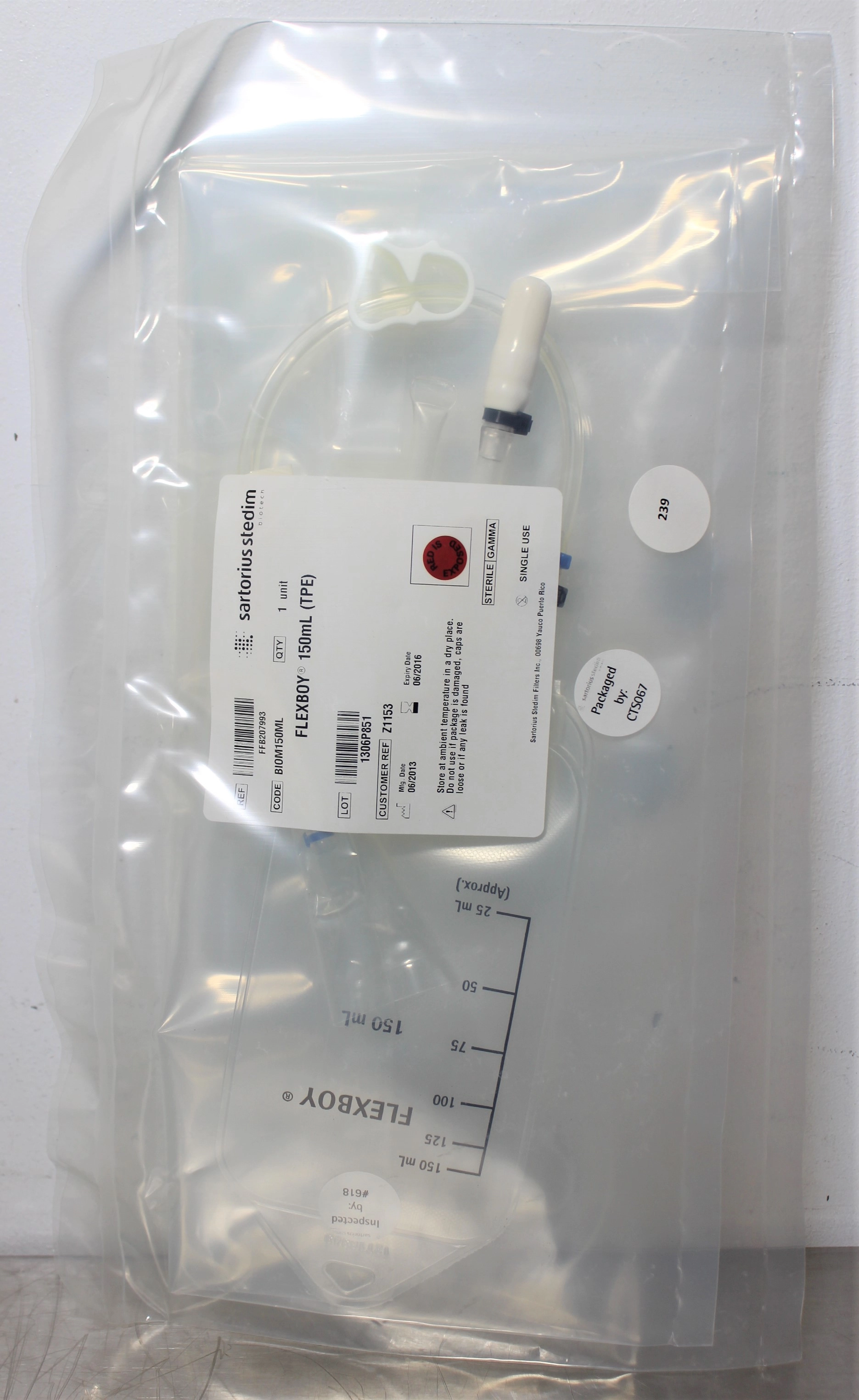 Sartorius Flexboy 150mL TPE BIOM150ML Bioprocessing Bags - 2099912967