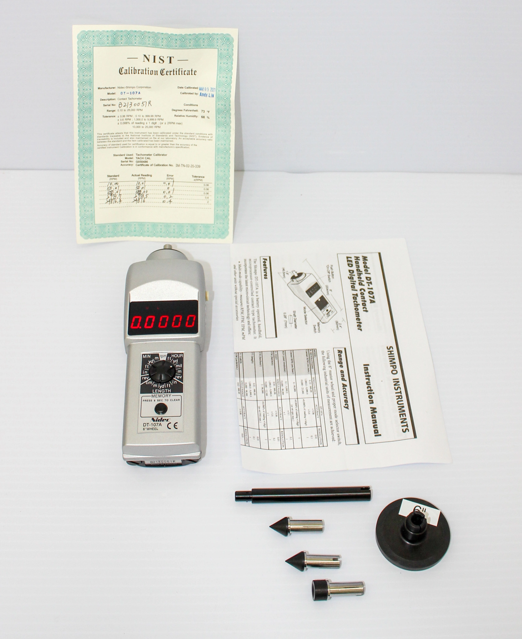 Nidec DT-107A Handheld Tachometer with Accessories and Carrying Case - 3375826