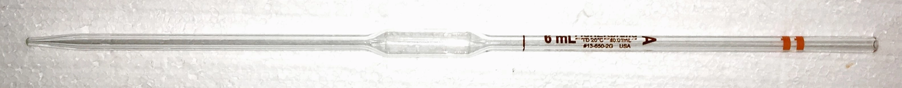 Fisherbrand 13-650-2G Class A 6mL Volumetric Pipet