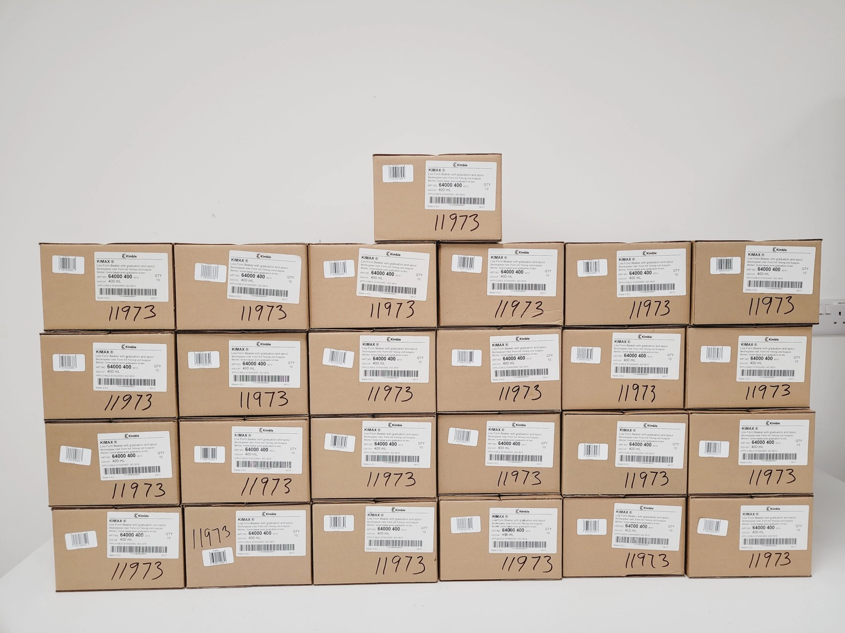 Job Lot of 250 x Beaker Kimax ISO (Low Form), 400 ml 25 Boxes (10 per Box) Lab